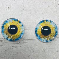 Pair of Blue and gold Glass eye cabochons in sizes 6mm to 40mm human eyes fantasy creature animal eyes (082)