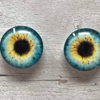Blue and yellow glass eye cabochons in sizes 6mm to 40mm dragon eyes cat iris (360)