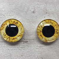 Pair of yellow glass eye cabochons in sizes 6mm to 40mm dragon eyes cat fox owl eyes (186)
