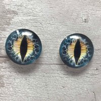 Blue and yellow glass eye cabochons in sizes 6mm to 40mm dragon eyes cat iris (030)