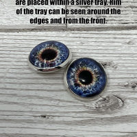 Blue and brown glass eye cabochons in sizes 6mm to 40mm dragon eyes cat iris (359)
