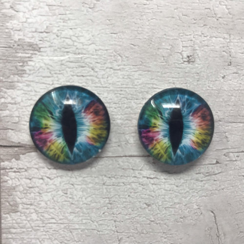 Rainbow glass eye cabochons in sizes 6mm to 40mm dragon eyes cat iris (009)