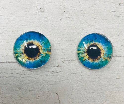 Blue, green and yellow Glass eye cabochons in sizes 6mm to 40mm human eyes monster iris fairy fantasy creature animal eyes (074)