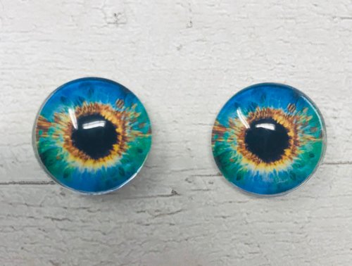 Blue, green and orange Glass eye cabochons in sizes 6mm to 40mm human eyes monster iris fairy fantasy creature animal eyes (075)