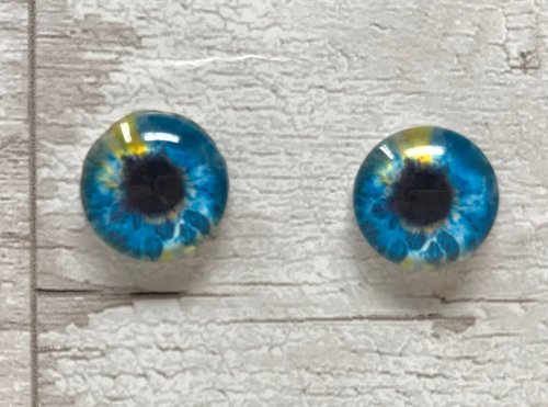 Blue and yellow glass eye cabochons in sizes 8mm to 40mm animal eyes human iris (124)