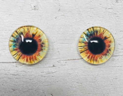 Yellow and brown Glass eye cabochons in sizes 6mm to 40mm human eyes monster iris fairy fantasy creature animal eyes (097)