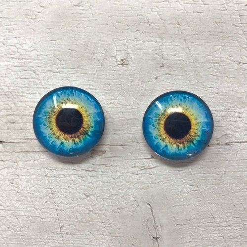 Pair of blue glass eye cabochons in sizes 6mm to 20mm realistic dragon eyes cat iris (327)