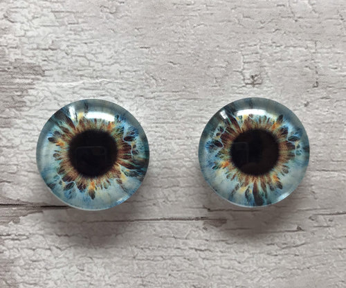 Blue and brown glass eye cabochons in sizes 6mm to 40mm dragon eyes cat iris (359)