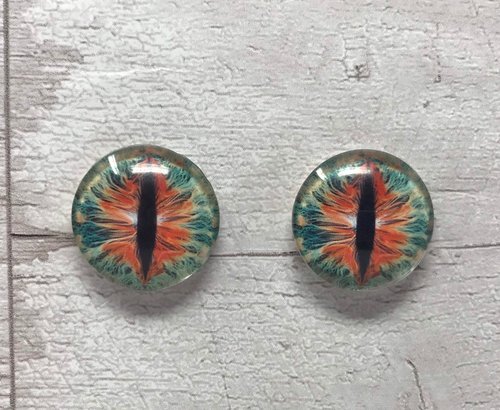 Green and orange glass eye cabochons in sizes 6mm to 40mm dragon eyes cat iris (023)