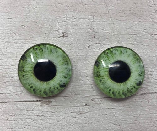 Pair of realistic green glass eye cabochons in sizes 6mm to 20mm realistic dragon eyes cat iris (351)