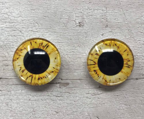 Pair of yellow glass eye cabochons in sizes 6mm to 40mm dragon eyes cat fox owl eyes (186)