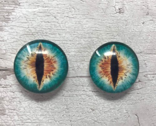 Green and orange glass eye cabochons in sizes 6mm to 40mm dragon eyes cat iris (020)