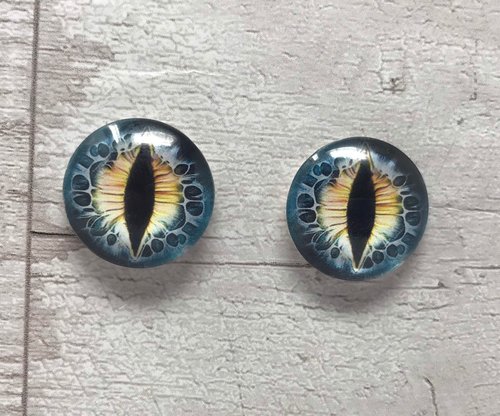 Blue and yellow glass eye cabochons in sizes 6mm to 40mm dragon eyes cat iris (030)