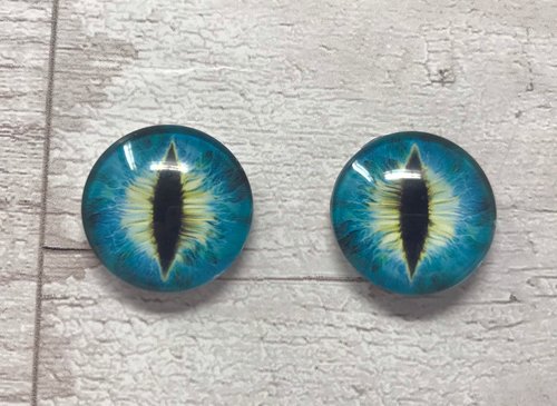 Blue and yellow glass eye cabochons in sizes 6mm to 40mm dragon eyes cat fox snake reptile lizard iris (047)