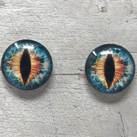 Blue and orange glass eye cabochons in sizes 6mm to 40mm dragon eyes cat fox snake reptile iris (045)