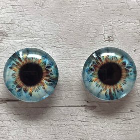 Blue and brown glass eye cabochons in sizes 6mm to 40mm dragon eyes cat iris (359)