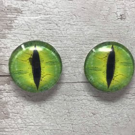 Green glass eye cabochons in sizes 6mm to 40mm posts dragon eyes cat iris (011)