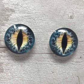 Blue and yellow glass eye cabochons in sizes 6mm to 40mm dragon eyes cat iris (030)